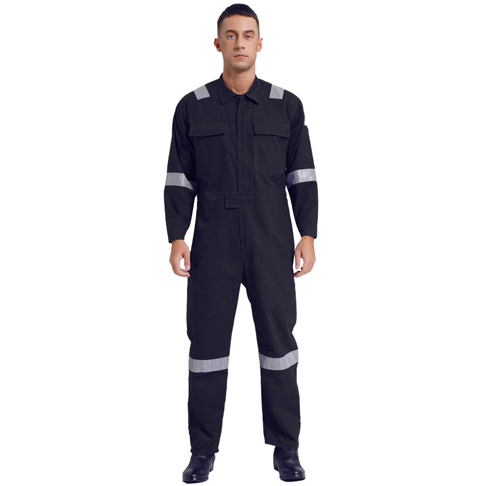 Men's Lightweight Work Coveralls Dustproof Dungarees One Piece Reflective Strips Safety Mechanics Jumpsuits Working Uniforms