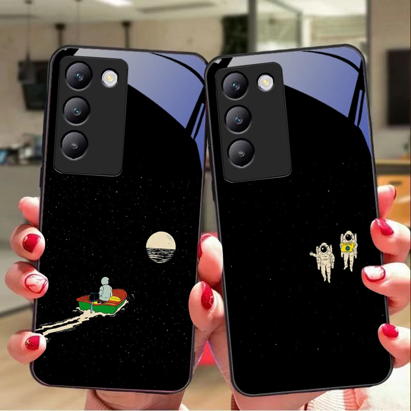 

space astronaut For Y72 33S 11 03 36 96 Lite 35 16 Iqoo 12 V40 SE 5G 29 40 21 30 X80 Pro Vivo Tempered glass phone case black