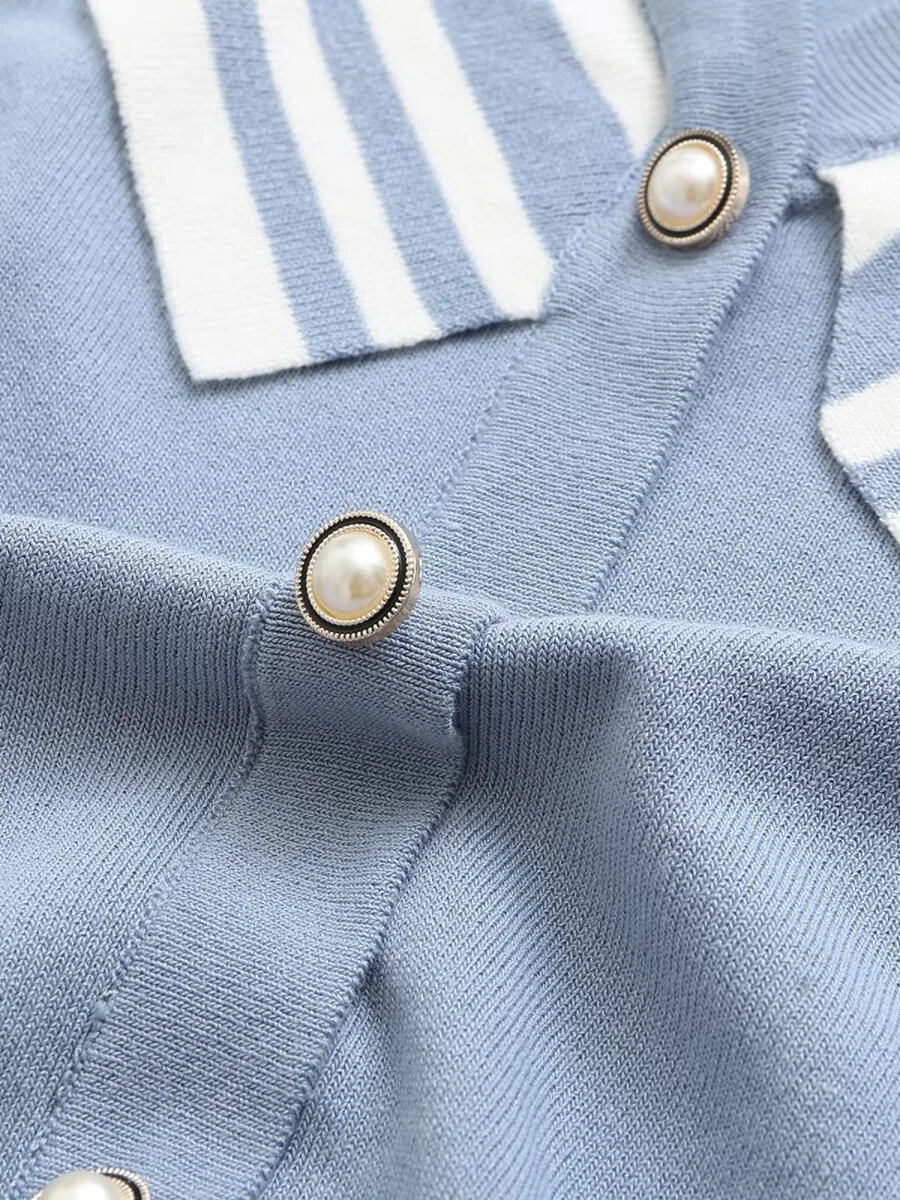 

Трикотаж в полоску из ледяного шелка с жемчужными пуговицами ort Sve, женская летняя футболка больших размеров для поездок на работу, V-Ne, стандартного кроя A29