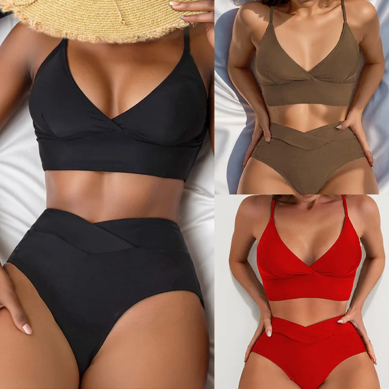 

NewbikiniSolid Color DeepVBackless Sexy Bikini Two-Piece Swimsuit