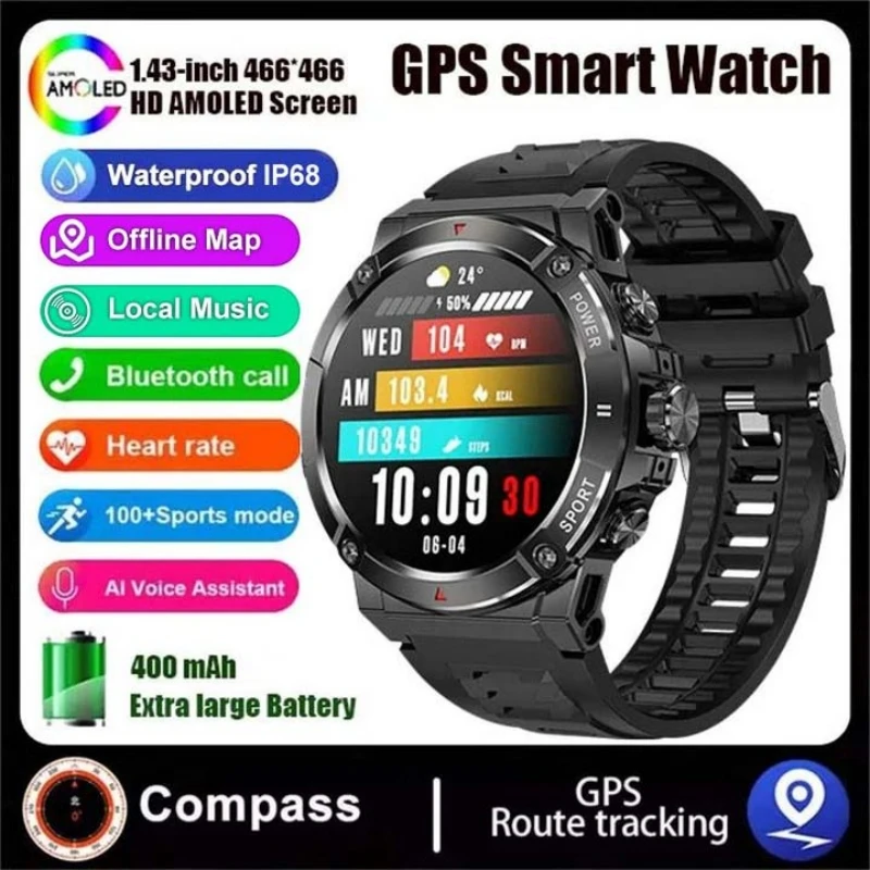 

GPS Smart Watches with Amoled Screen, IP68 Waterproof Compass, Local Music, Men and Women, Sport, Android, IOS, IP68, 2024