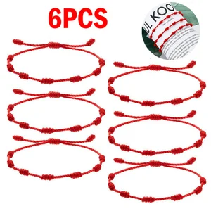 6 piezas de pulsera de cuerda roja de 7 piezas de 7 nudos para pareja de pulseras trenzadas Protección Amuleta de buena suerte para el éxito Joyería hecha a mano 12 mejores ventas brazalete de suerte china - №12