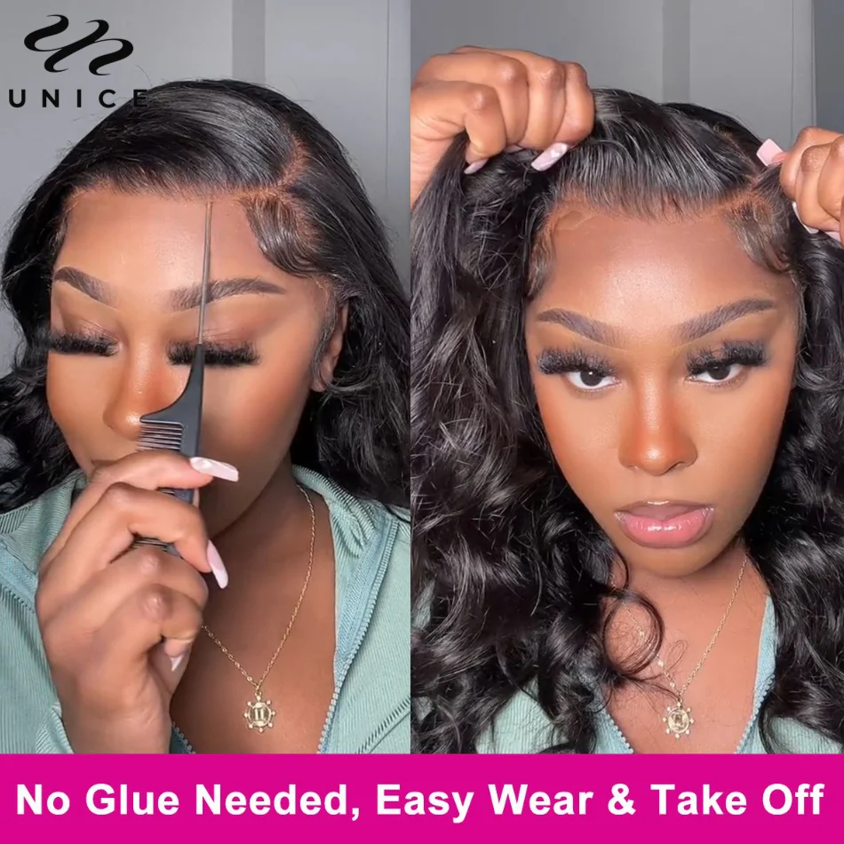 UNice No-Slip Cap 7x5 Lace Glueless Body Wave Human Hair Wigs With Drawstring & Secure Silicone Strips - view 4