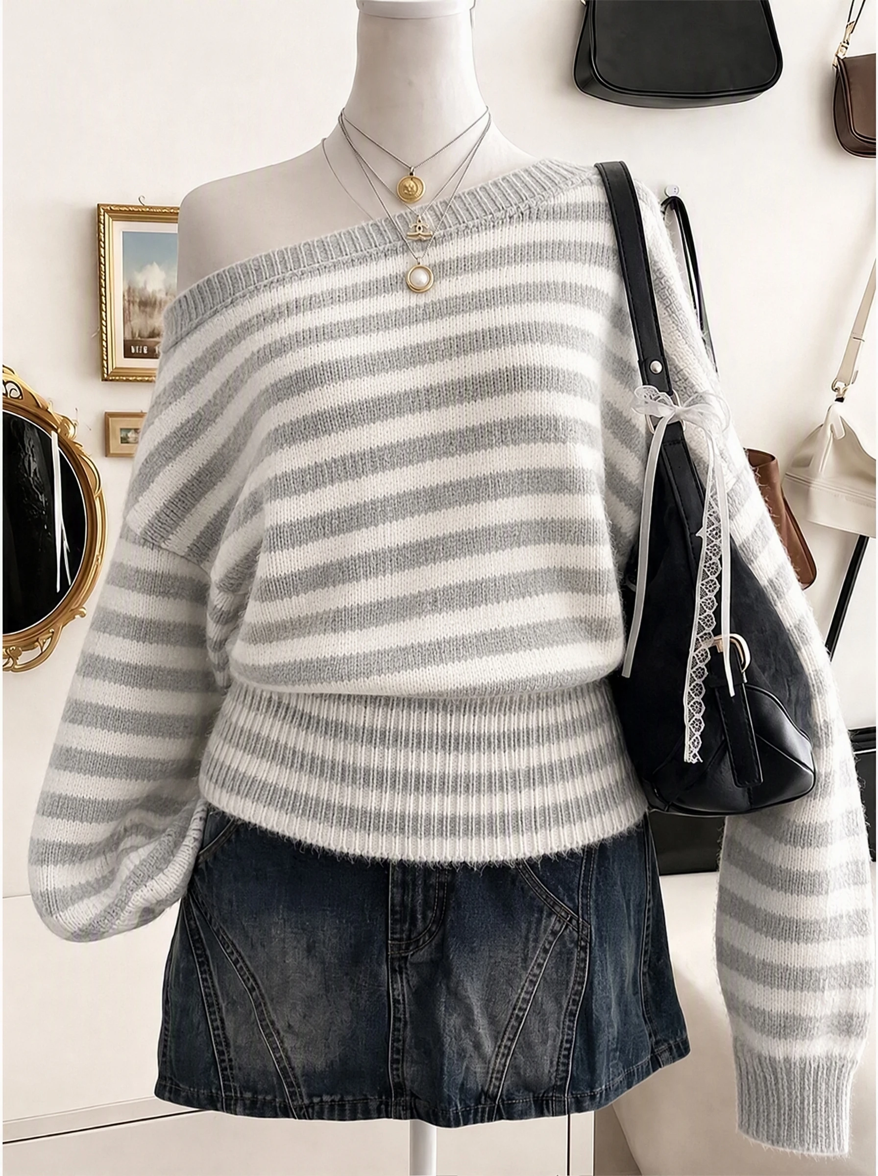 Instagram-Worthy, Stylish Asymmetrical Off-the-Shoulder Casual Women's Sweater—Fall/Winter 2026 New Arrival