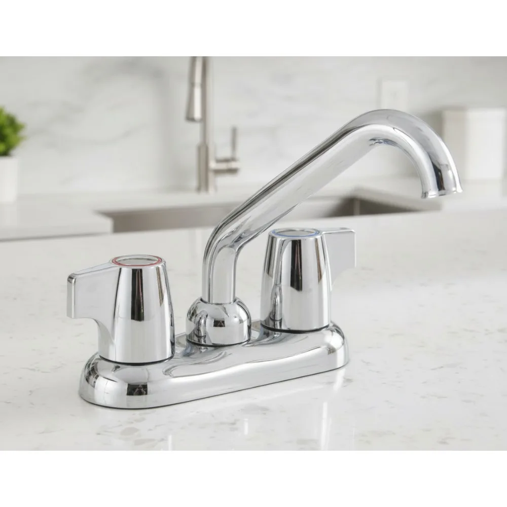 

Chrome Two-Handle Centerset Utility Sink Faucet with Threaded Spout for Laundry Room, Kitchen, and Bathroom