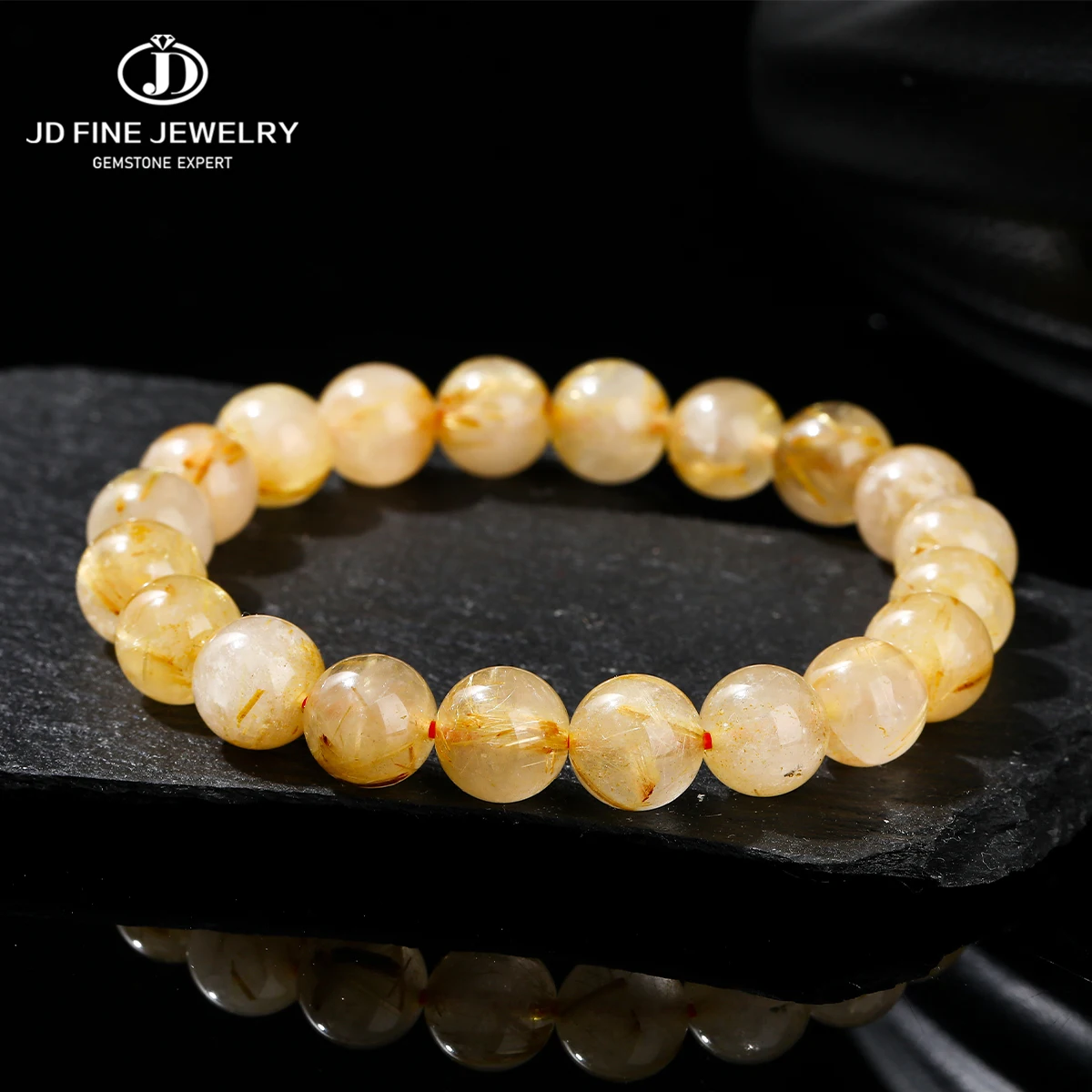 

JD 4A Natural Golden Rutilated Quartz Wealth Power Energy Bracelets Women Men Fashion Lucky Handmade Stretch Bangles Jewelry