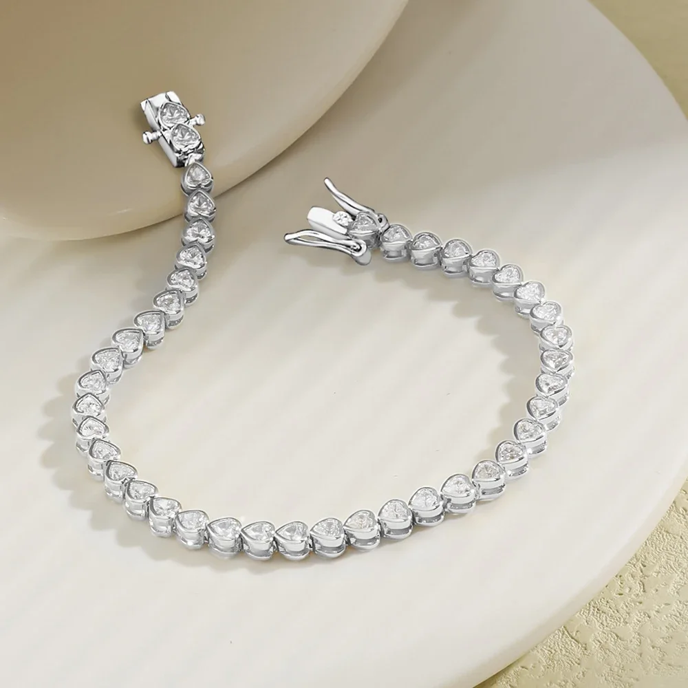 مجموعة الحافة على شكل قلب الماس مويسانيتي سوار التنس للنساء 925 فضة الزفاف الإسورة مجوهرات مع شهادة #3
