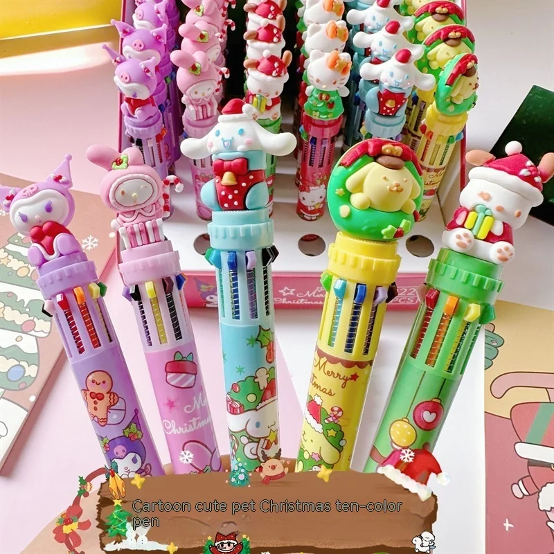 Sanrio 18/36pcs Ballpoint Pen Christmas 10-color Cartoon Pen 0.5mm Student Kawaii Stationery Press School Office Supplies Gifts