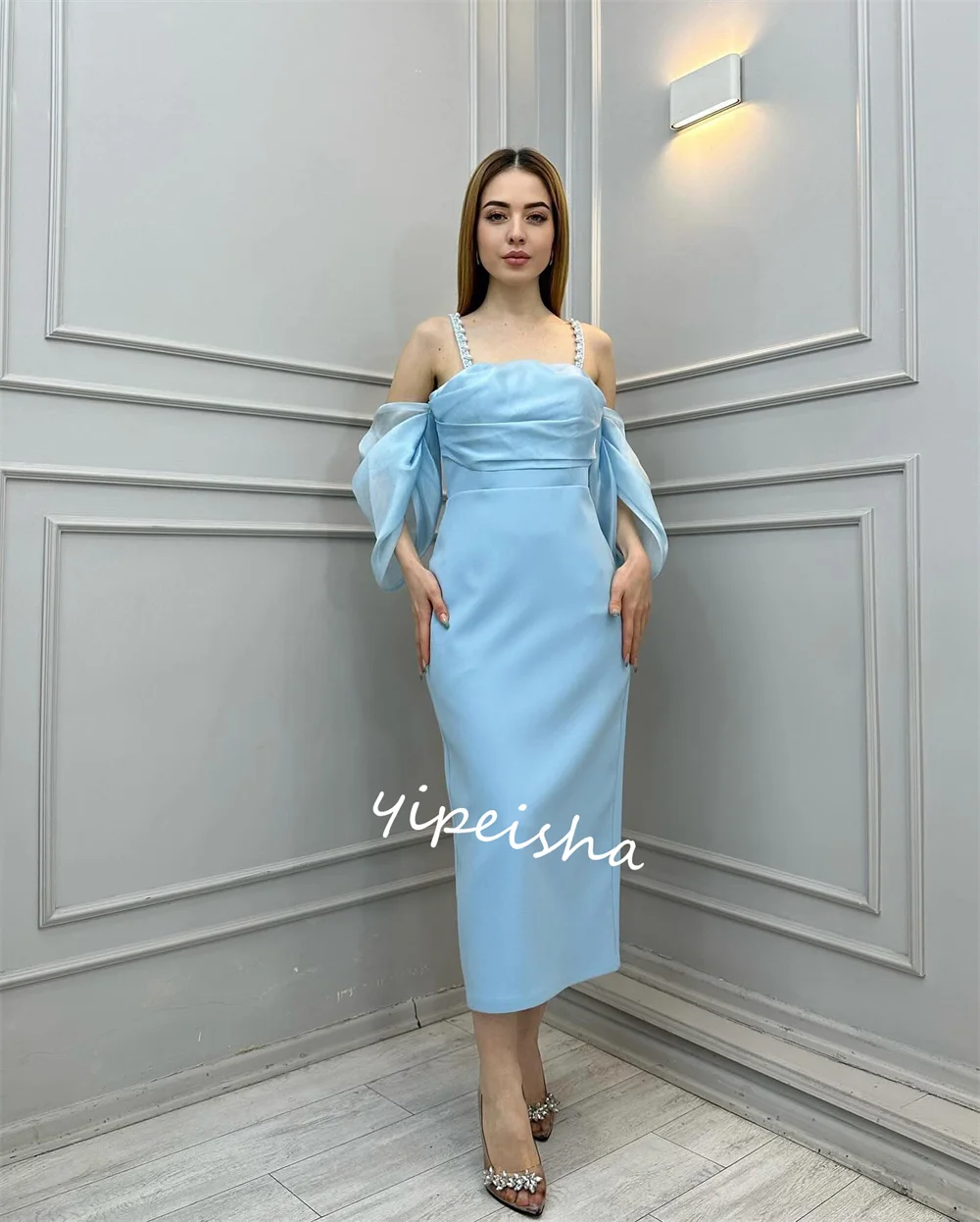 Robe de Noël en Satin et Perles, Personnalisée, Arabie Saoudite, Ligne A, Bretelles Spaghetti, sur Mesure, pour Occasions, Midi