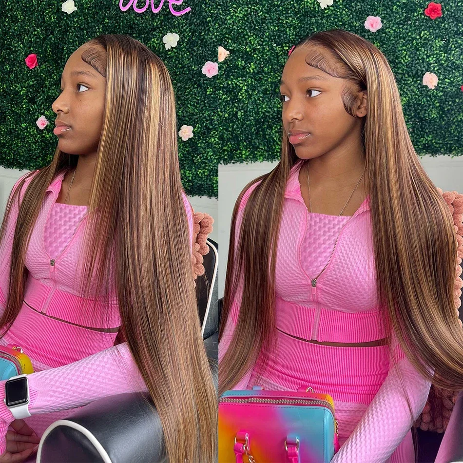200 Density Highlight Wigs Bone Straight Human Hair Wigs 13x6 Hd Lace Frontal Wig For Women 4/27 Colored Blonde Wigs Pre Plucked