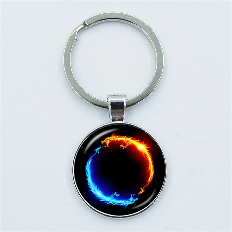 يين يانغ تاي تشي رمز المفاتيح Charms الزجاج كابوشون مجوهرات لطيف حقيبة قلادة المفاتيح ل مفاتيح السيارة حلقة رئيسية هدية