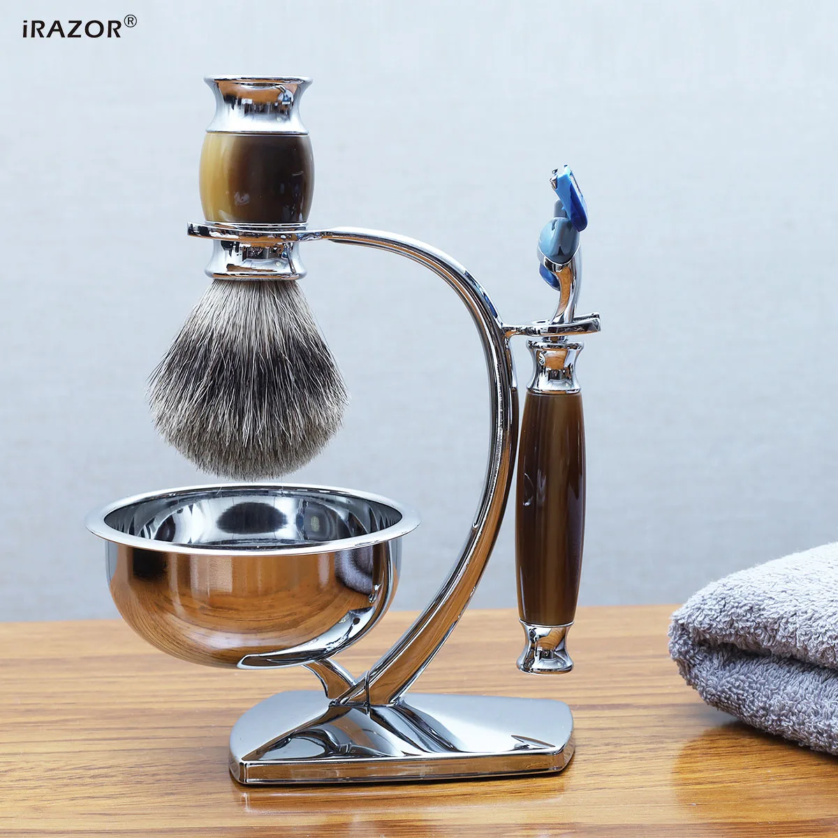 iRAZOR Classic Fusion 5 Layer Manual Shaver Razor Kit with Replacement Blade Shaving Bowl Brush Grooming Tools Gift Set for Men