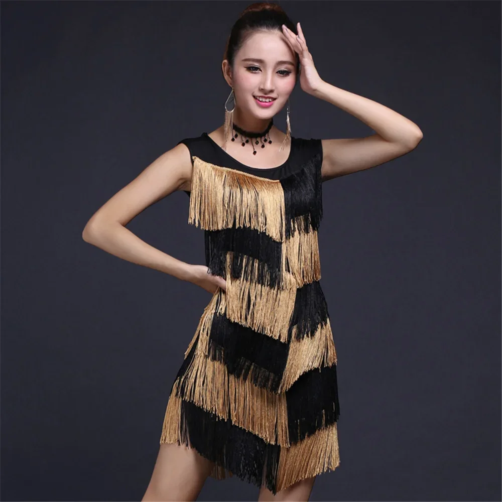 

Women Evening Party Elastic Short Dress Performance Clothing Latin Dance Dress Tassel Fringe Sexy Dress Dancing Costumes