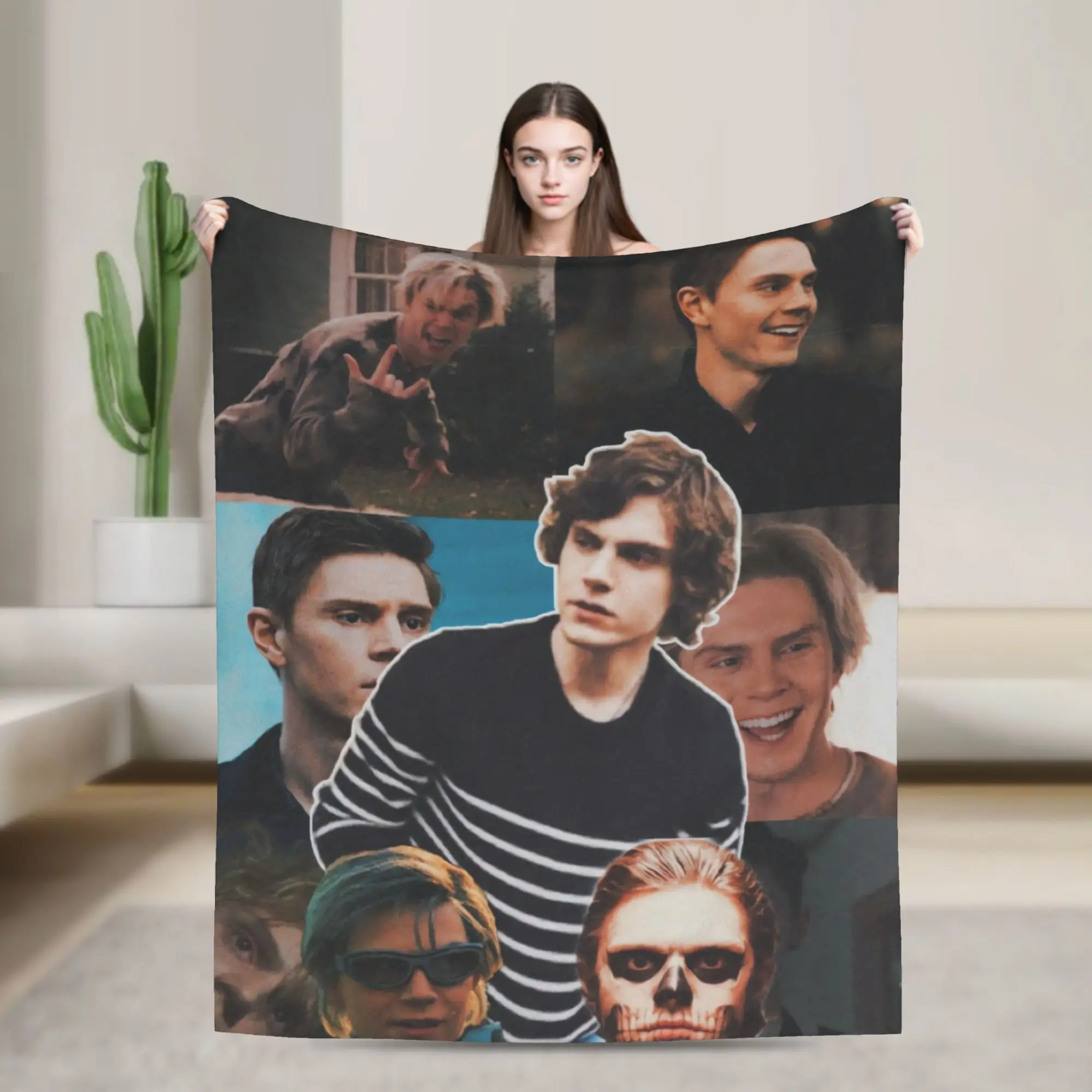 Colorful Evan Peters Bright Collage Flannel Blanket  Super Warm Throw Blanket for Home Decor Travel Bedspread Sofa Bed Cover