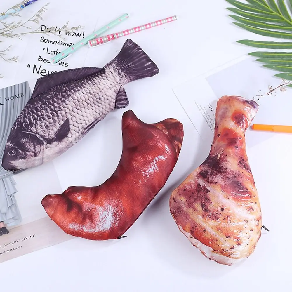 

Pig's Trotters Meat Pencil Case Realistic Simulation Food Fish Shape Pen Bag with Zipper Chicken Legs Stationery Bag