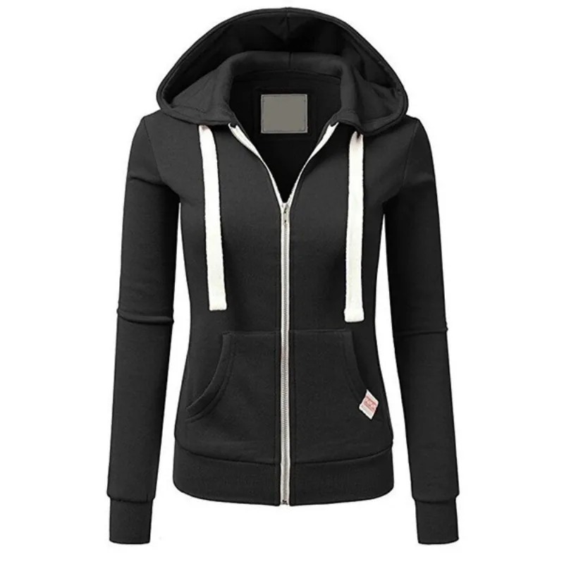 

New Women Personalized Sports Cardigan Zippered Hoodie Jacket Solid Color Slimming Sweatshirts Japanese and Korean Leisure Coat