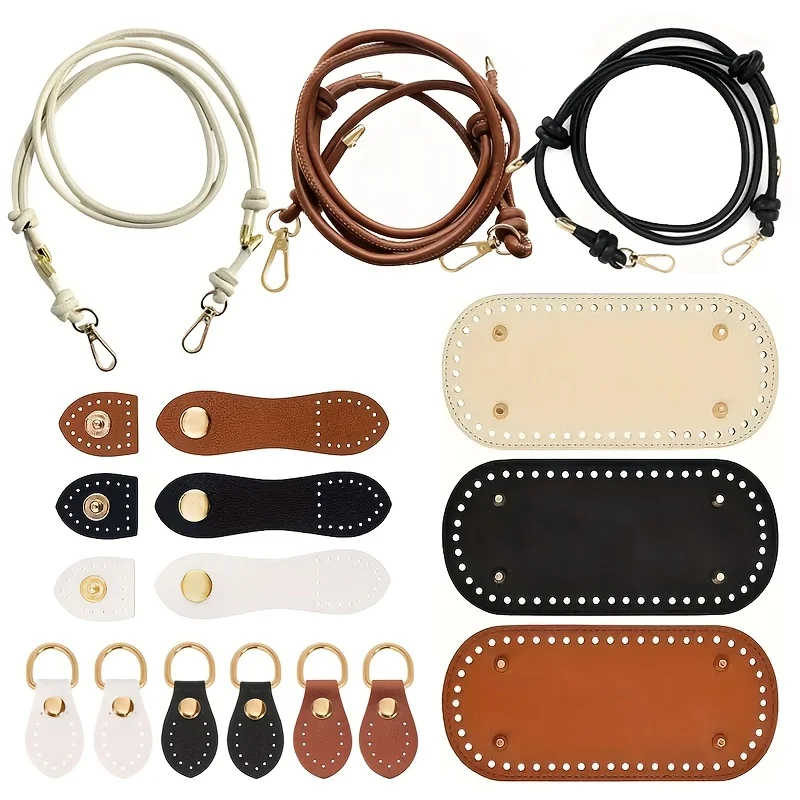 Kit de fabrication de sacs au crochet en 4 parties |     Boucle réglable en similicuir, boucle de base et boucle en forme de gourde, sac à bandoulière en similicuir tendance, matériaux artisanaux faits main, faciles à réaliser, accessoires pour sacs DIY, matériaux pour la fabrication de portefeuilles, fabrication de portefeuilles DIY.