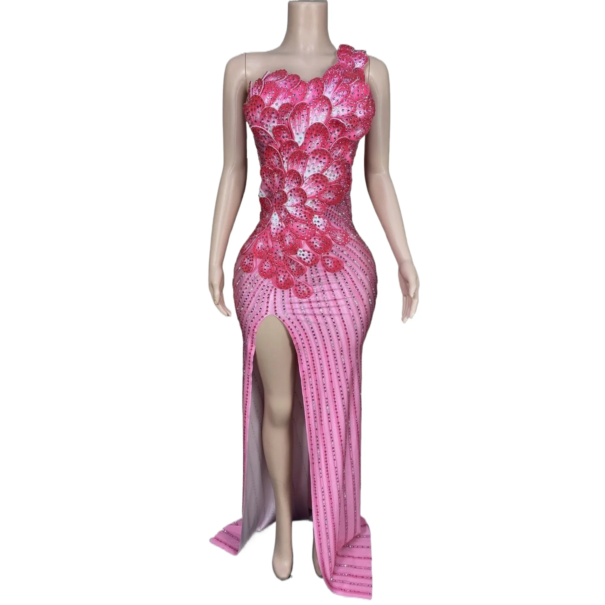 Rose Petal One Shoulder Split Full Wrap evening dress singer Drag Queen Club Party Birthday Special Ocassion Sexy costume rave