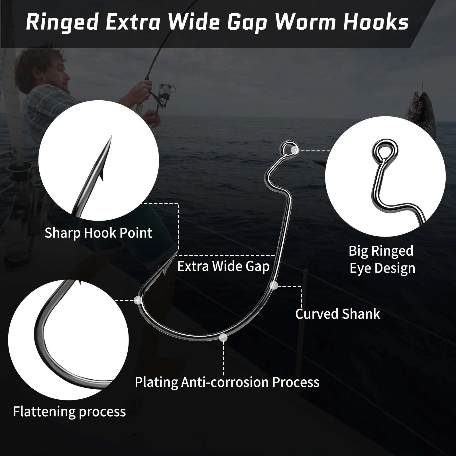 FishTtrip EWG-Haken zum Barschangeln, 25–100 Stück, versetzter Wurmhaken, Texas Rig-Haken, lebende Köder-Angelhaken für Süßwasser, Salzwasser – Detail 3