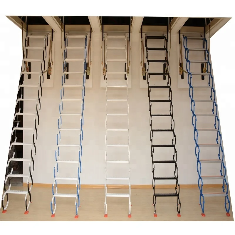 custom.Modern Industrial Carbon Steel Retractable Foldable Top Stair with 12 Steps 300KGS Load Indoor Use Warehouse Apar