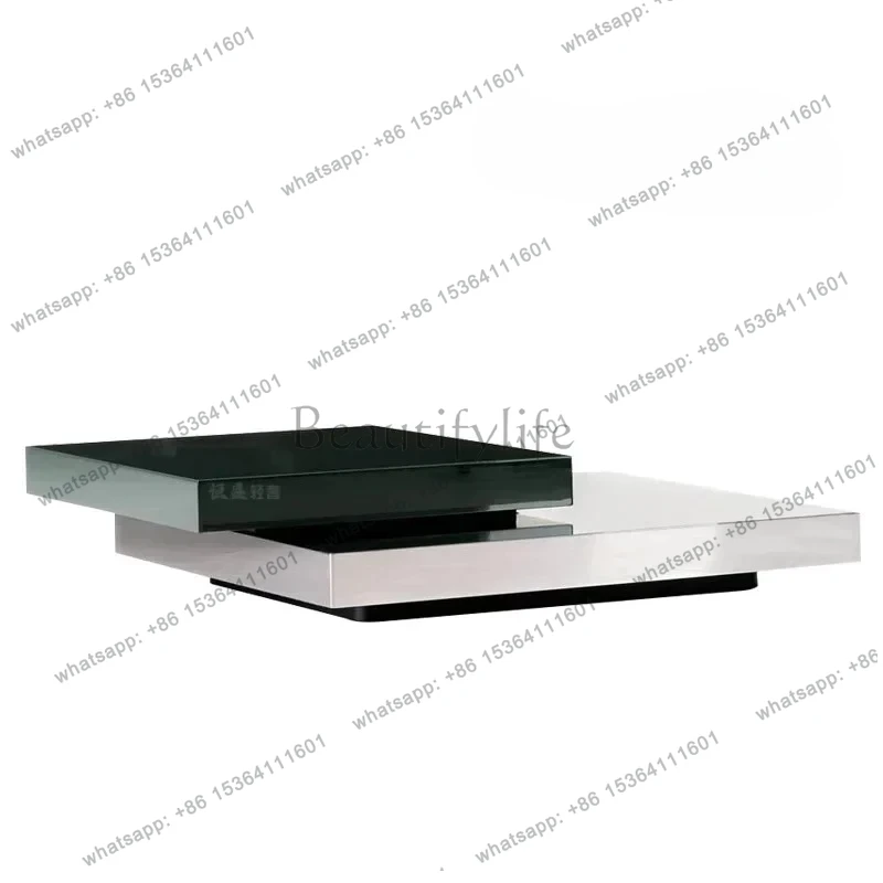 Italian light luxury mirror stainless steel coffee table living room villa modern high-end creative double-layer tea table