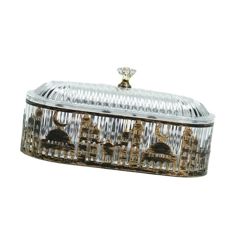  Unique Iron Snacks Tray Bread Storage Plate with Lid Iron Serving Dish for Eid Mubarak Celebration and Home Decoration