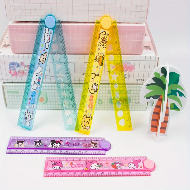 1 Pc Cartoon-Themed Folding Ruler 12-Inch Plastic Straight Edge With Creative Wave Design For Drawing And Geometry