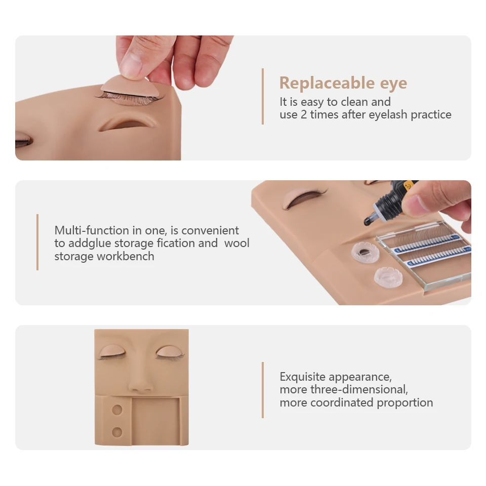 Professionelle Wimpern Mannequin Silikon Gesicht Wimpern Verlängerung Training Kit mit Ersatz Augenlider Wimpern Praxis Kopf Make-Up