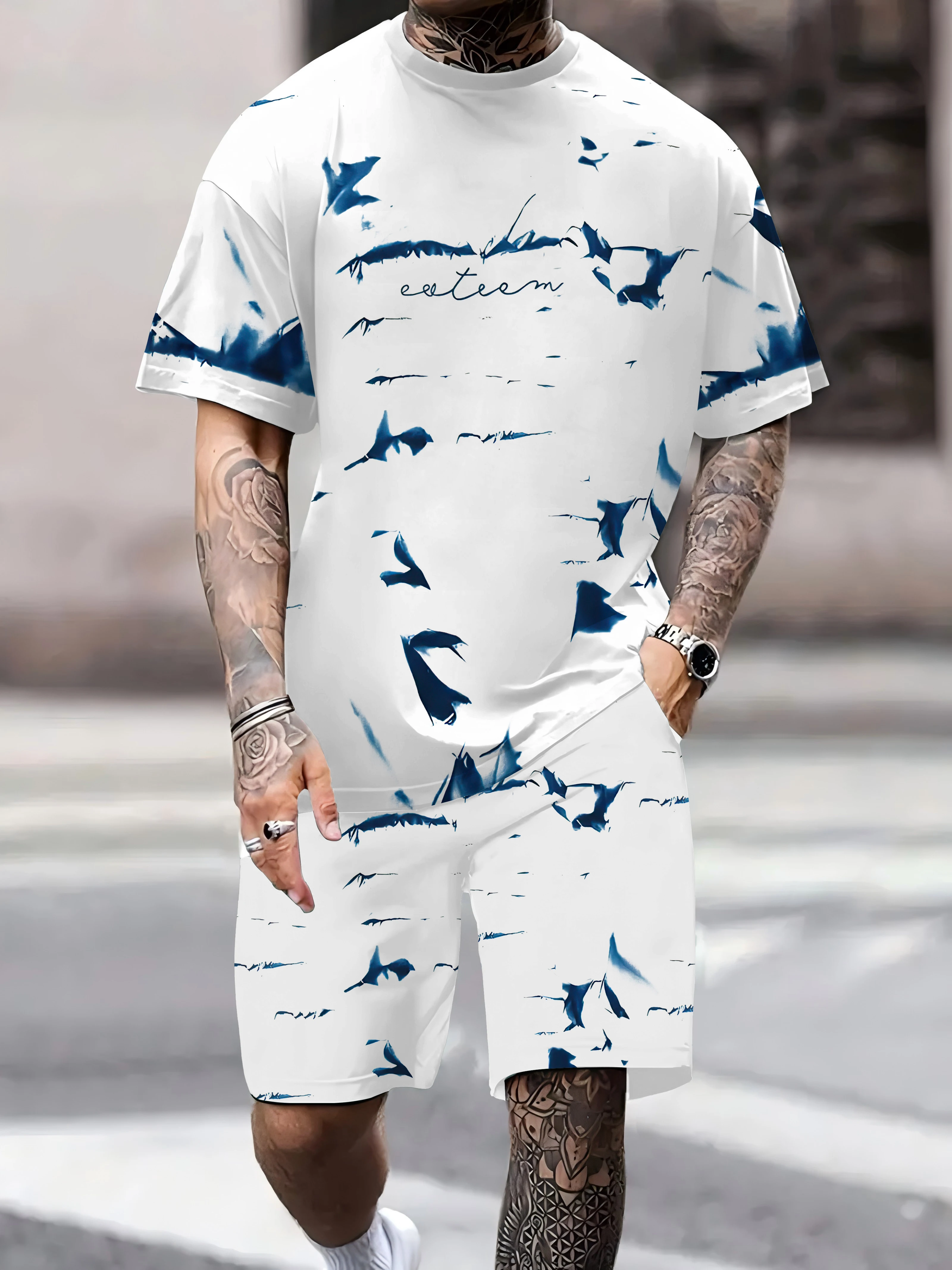 

2025 Summer New Product: Men's Short sleeved Round neck T-shirt Set, Casual Sportswear Shorts Set, Summer Holiday Casual Street
