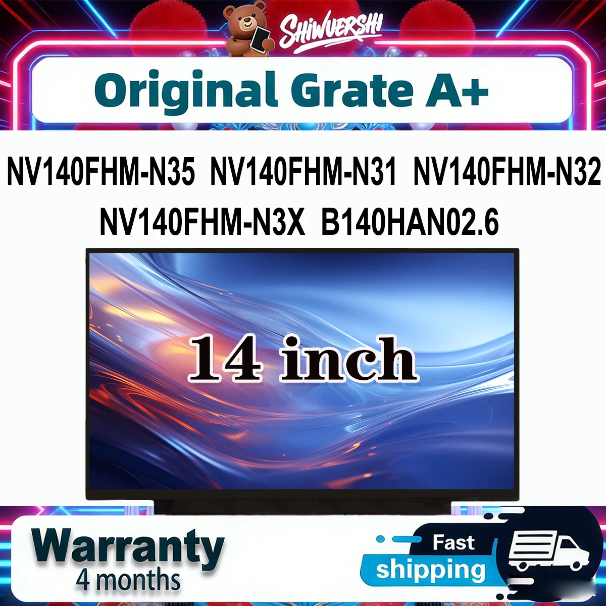 

Новый тонкий ЖК-экран для ноутбука A+ 14 дюймов NV140FHM N35 NV140FHM N31 NV140FHM N32 NV140FHM N3X B140HAN02.6