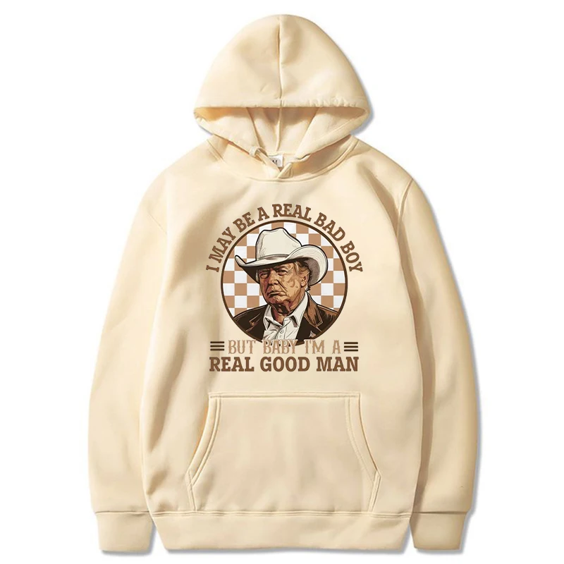 Trump I May Be A Real Bad Boy แต่ Baby I'm A Real Good Man เสื้อกันหนาวที่น่าสนใจ Retro 80s Denim สไตล์ Hoodie