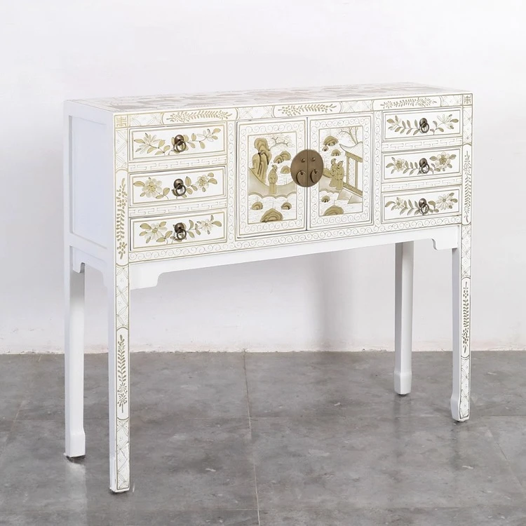 Gilded figure entrance table, solid wood antique storage table