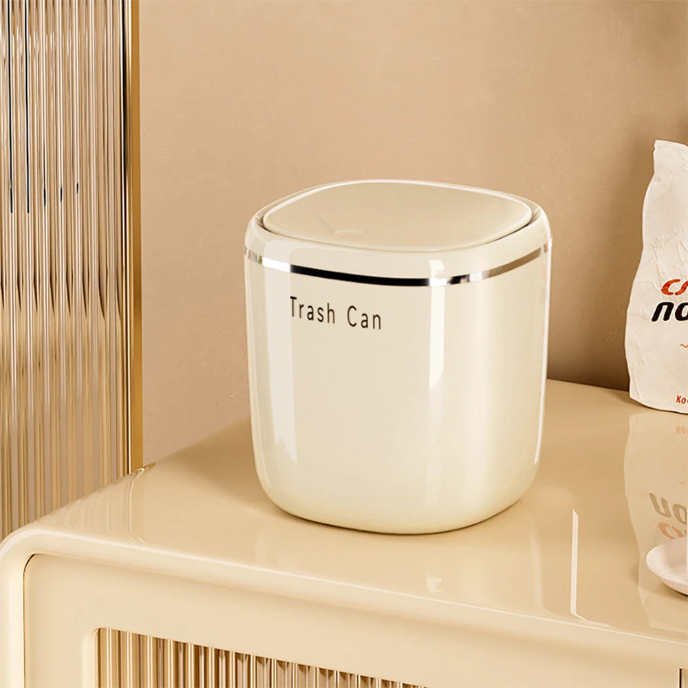 Light Luxury Wastebasket Mini Press Trash Can with Lid Tiny Countertop Waste Bins Office Small Table Top Plastic Garbage Can