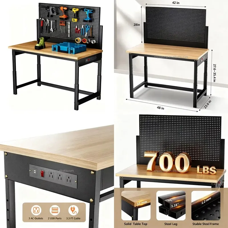 Industrial Steel Workbench with Shelves Height Adjustable Anti Theft Modern Design OEM Customizable