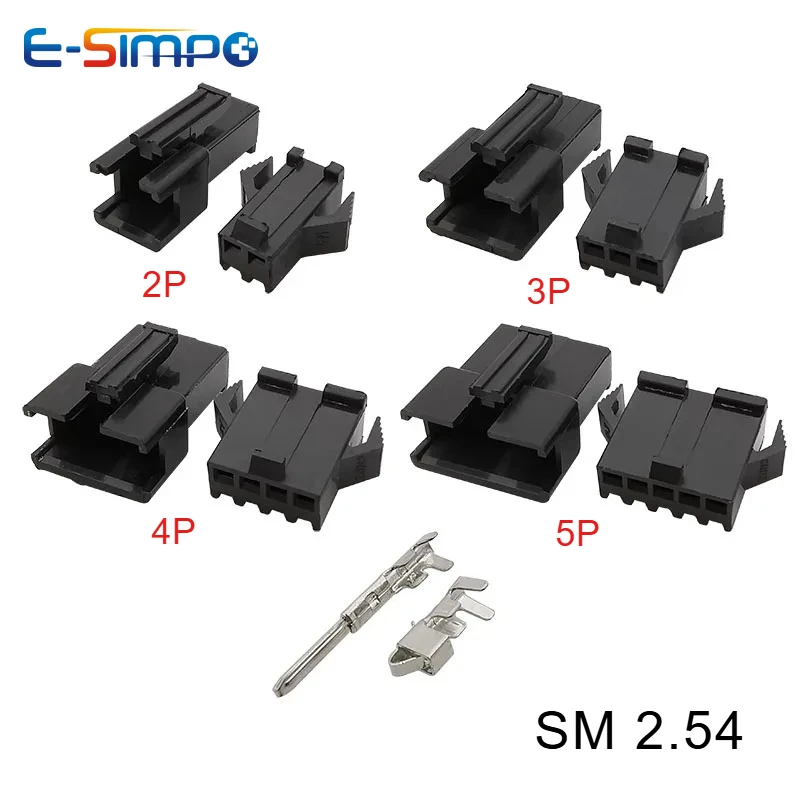 10set/200pcs SM 2.54mm Pitch 2/3/4/5Pin Male Female Head Plug Housing Pin Header Crimp Terminals Connector SM-2P SM-2R