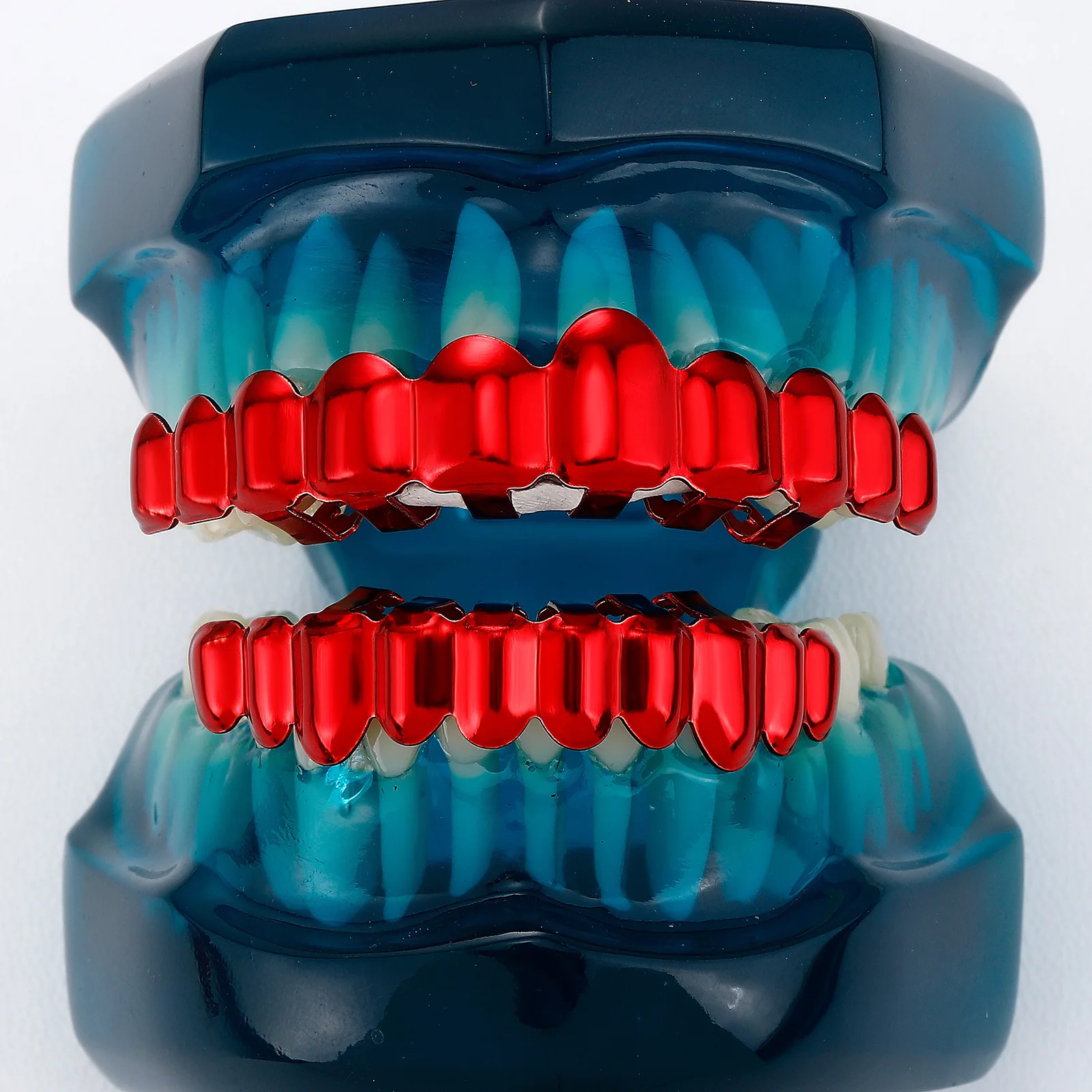 Red Grillz Teeth Set Copper Tooth Cap Upper Lower Dental Jewelry Hip Hop Rapper Streetwear Fashion Mouth Jewelry Men Women Party