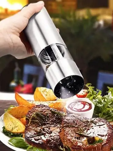 Electric Salt Pepper Grinder Set Stainless Steel One Handed Operation Automatic Spice Mill with Light for Kitchen
