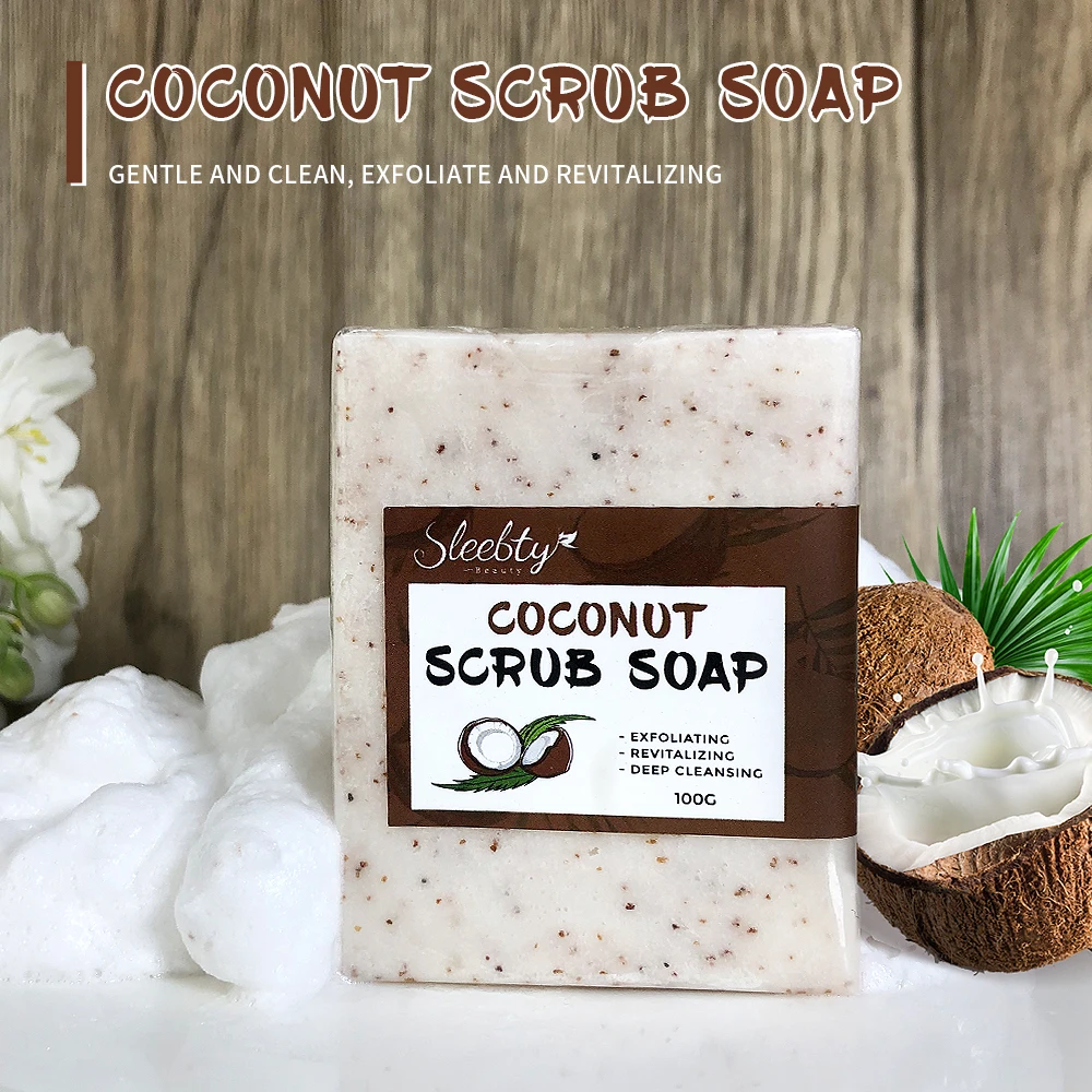 Sleebty Coconut Scrub Soap Wholesale Organic Natural Pure Plant Essence Vegan Whitening Body Care Handmade Facial Cleansing Bar