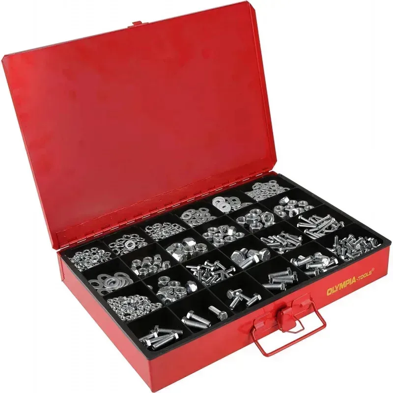 QAZ8-Olympia Tools 90-806 Hardware Organizer met 4 laden inclusief 2500 stuks kleine hardware. zwart/rood