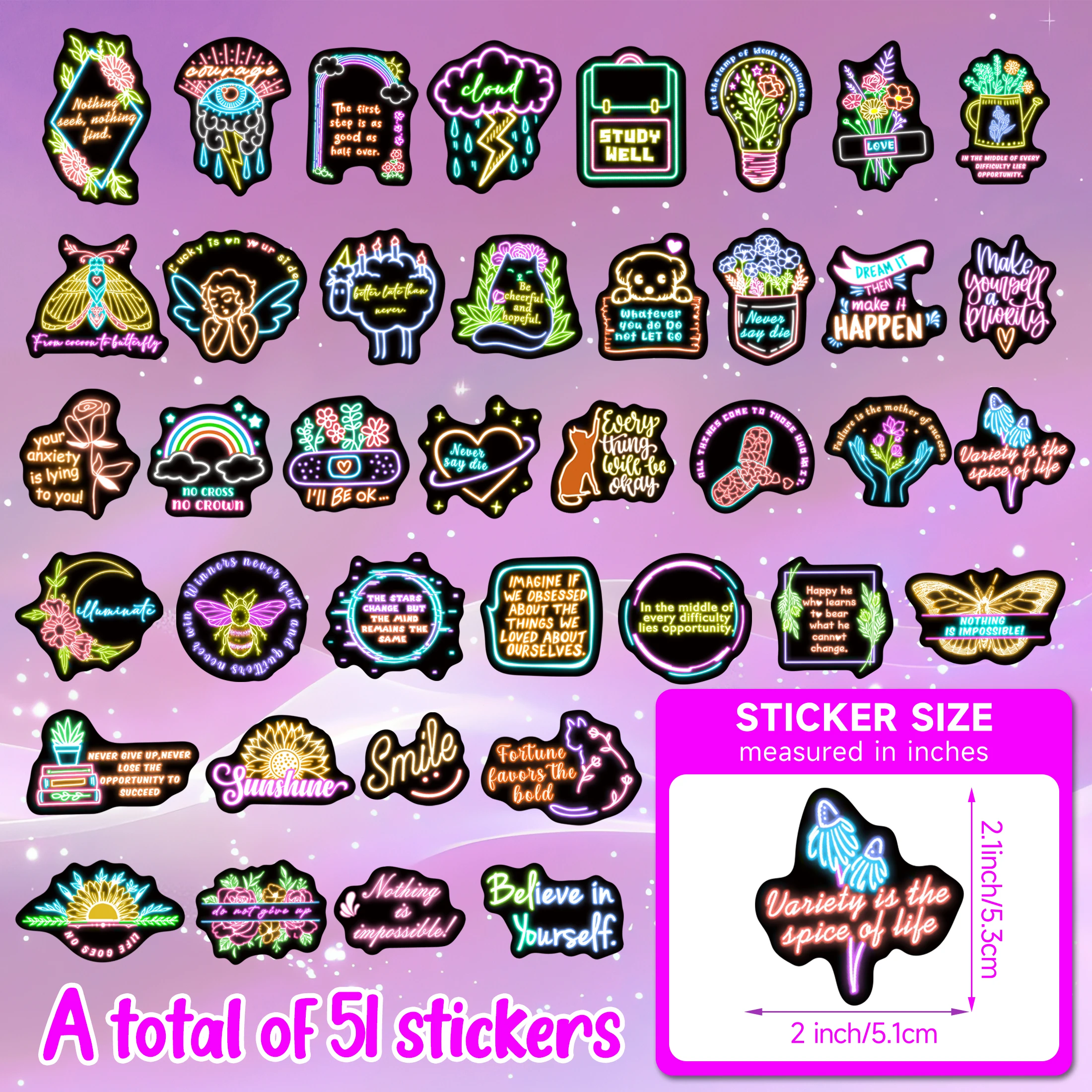 51 قطعة عبارة النيون توهج في الظلام ملصقات مقاوم للماء شارات الفينيل زجاجة ماء كتاب الهاتف الديكور للأطفال المراهقين DIY بها بنفسك الهدايا