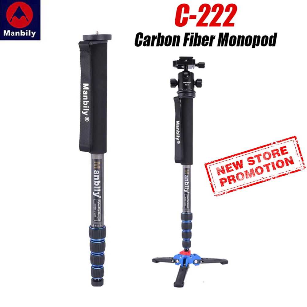 Manbily C-222 Professional Carbon Fiber Monopod Portable Travel Photography Bracket Tripod Base Ball Head for Digital DSLR