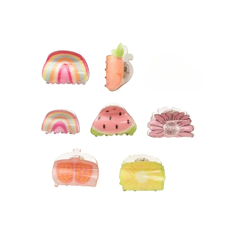 Funny Fruit Shape Hair Claw Clips Cartoon Kawaii Watermelon Rainbow Acrylic Hair Clips Children Hair Accessories