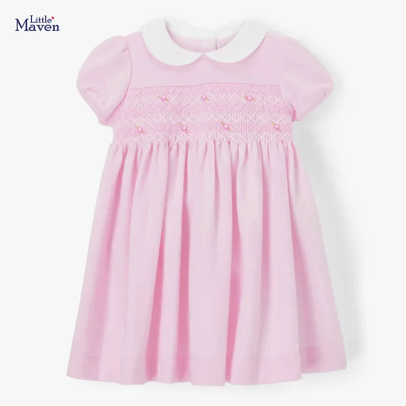 2024 neonate rosa tinta unita abito in cotone adorabile e confortevole per bambini vestito elegante morbido per bambini 2-8 anni