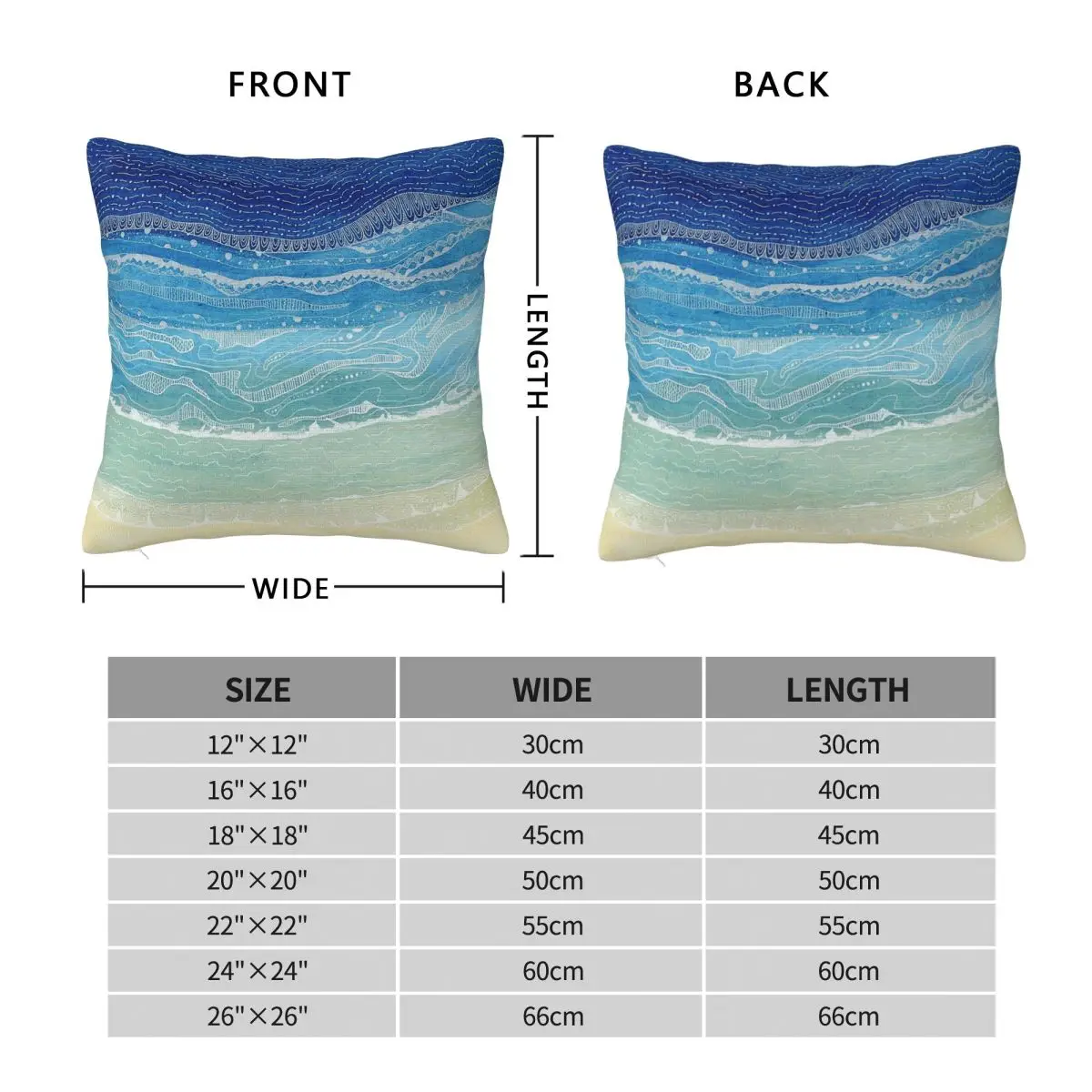 Beach Waves Blue Pillowcase Polyester Linen Velvet Pattern Zip Decorative Room Cushion Cover