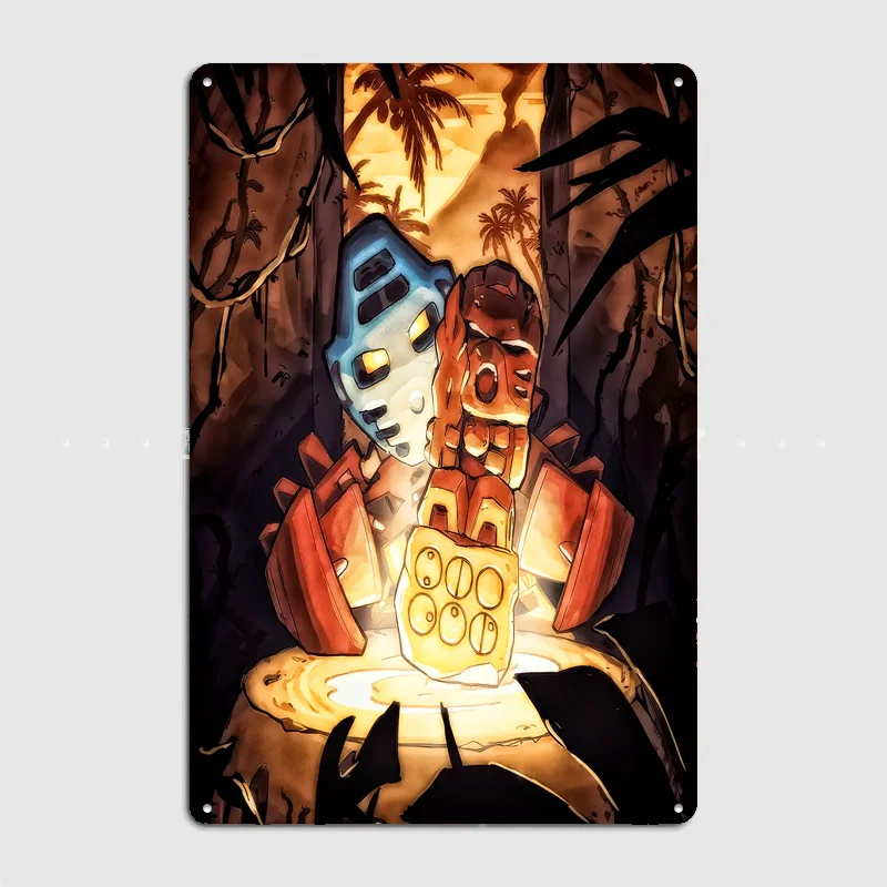 Bionicle Masks in Jungle Setting Retro Poster Metal Posters Sign Indoor Outdoor Room Decoration Home Bar Decor Wall Decor