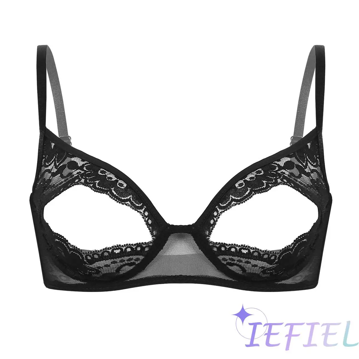 

Female Lingerie Nightwear Lace Floral Corset Bustier Open Front Bra Wire-Free Unlined Push-up Triangle Cut Out Bralette Top