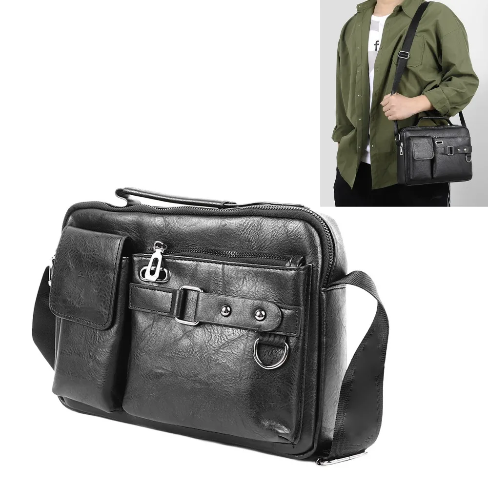 Retro PU Work Bag Black Adjustable Shoulder Strap Tablet Shoulder Bag Tablet Compatible Business Bag Office Work