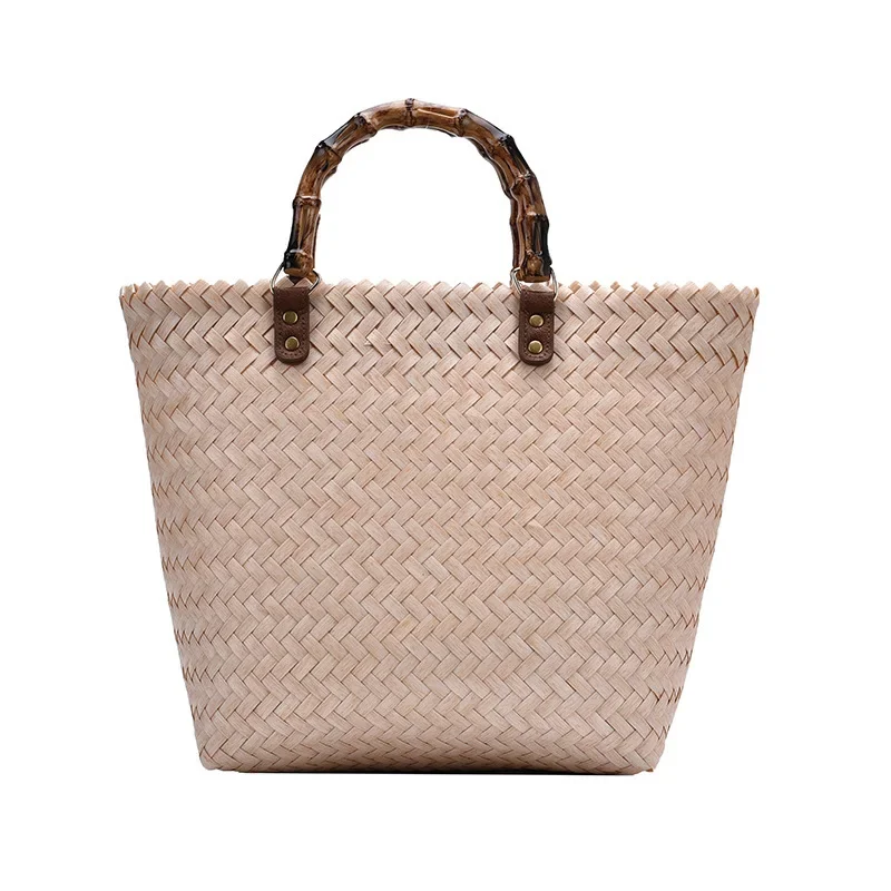 Straw Bag 2021 New Retro Large Capacity Vegetable Basket Woven Bag Handbag Bamboo Knot Portable Beach Bag Totes Bolsa De Playa