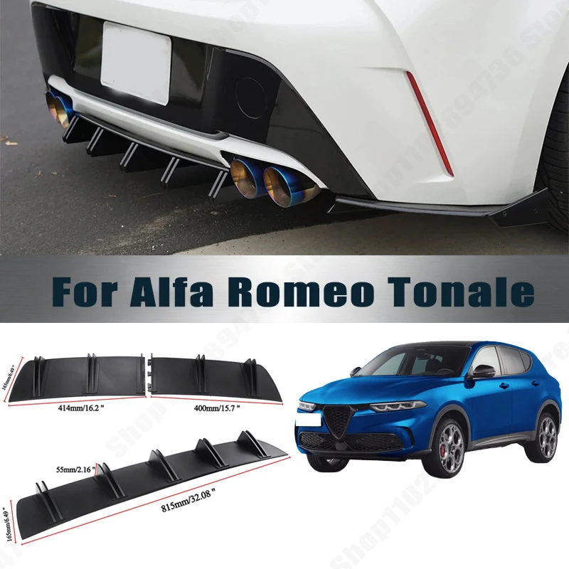 Rear Bumper Shark Fin Diffuser ABS Curved Aero Splitter Anti-Collision Chassis Protector For Alfa Romeo Tonale Car Styling
