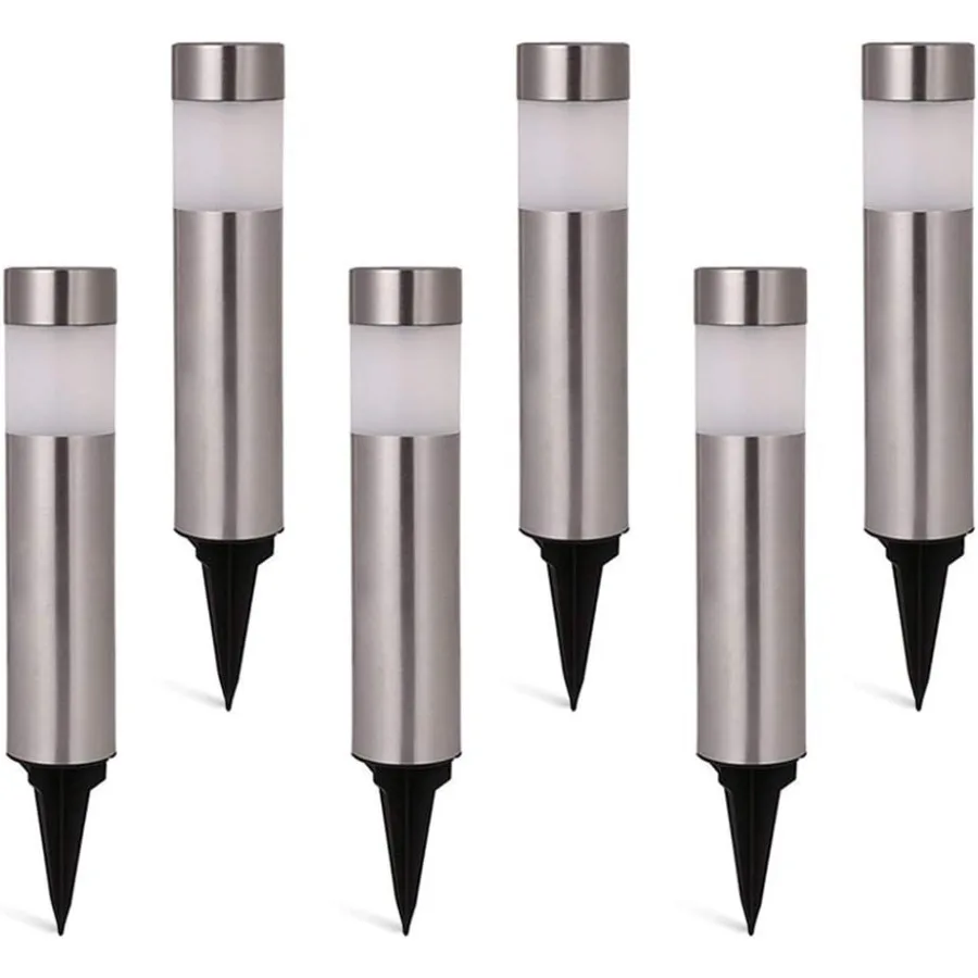 

Солнечные фонари для улицы, 6 шт., теплые белые светодиодные ландшафтные фонари из нержавеющей стали, водонепроницаемое декоративное освещение для заднего двора